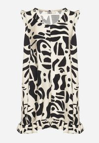 Born2be - Czarna Sukienka o Rozkloszowanym Kroju z Dekoltem w Serek w Abstrakcyjny Wzór Mevondra. Okazja: na co dzień. Typ kołnierza: dekolt w serek. Kolor: czarny. Materiał: skóra, jeans. Długość rękawa: bez rękawów. Styl: casual, elegancki #3