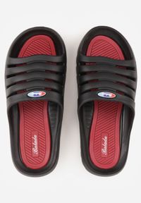 Born2be - Czarno-Czerwone Klapki na Grubej Podeszwie z Wycięciami na Cholewce Henria. Okazja: na co dzień. Kolor: czarny. Materiał: jeans, dresówka. Styl: sportowy, wakacyjny, casual #4