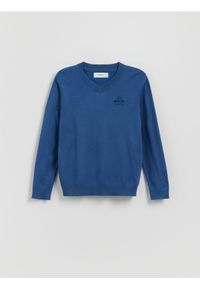 Reserved - Sweter z haftem - granatowy. Kolor: niebieski. Materiał: wiskoza. Wzór: haft