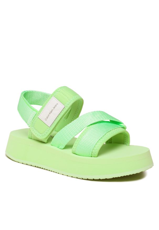 Sandały Calvin Klein Jeans Prefresato Sandal Badge YW0YW00967 Live Mist 0H9. Kolor: zielony. Materiał: materiał