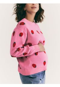 Reserved - Wzorzysty sweter z bawełną - różowy. Kolor: różowy. Materiał: bawełna #1