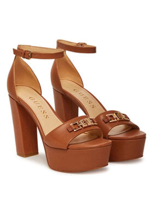 Guess Sandały FLJSET LEA03 Brązowy. Kolor: brązowy. Materiał: skóra