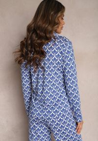 Renee - Niebieska Koszula o Unikatowym Deseniu z Metalicznymi Guzikami Amidela. Okazja: na co dzień. Kolor: niebieski. Styl: casual