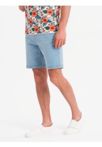 Ombre Clothing - Szorty męskie z gumką w pasie i efektem sprania – jasnoniebieskie V1 OM-SRDS-0192 - XXL. Okazja: na co dzień. Kolor: niebieski. Materiał: bawełna, materiał, skóra, elastan, denim. Sezon: lato. Styl: elegancki, casual #11