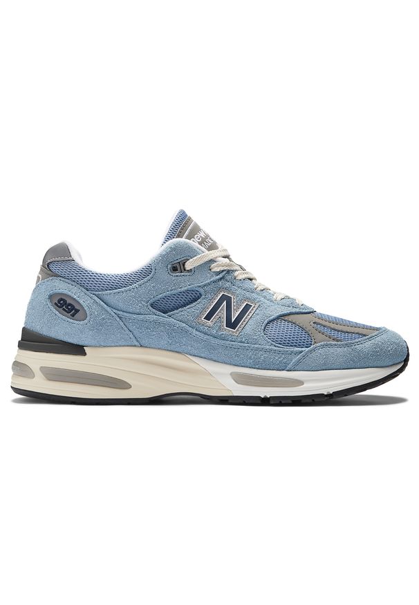 Buty unisex New Balance U991BV2 – niebieskie. Kolor: niebieski. Materiał: skóra, guma. Szerokość cholewki: normalna. Sport: bieganie