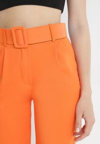 Born2be - Pomarańczowe Spodnie z Paskiem Ioleina. Kolor: pomarańczowy. Materiał: materiał, koronka. Wzór: jednolity. Styl: elegancki #4