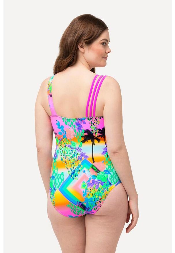 ULLA POPKEN - Damski Strój kąpielowy miękkie miseczki potrójne ramiączko. Kolekcja: plus size. Kolor: różowy, wielokolorowy, pomarańczowy. Materiał: poliamid, materiał, elastan