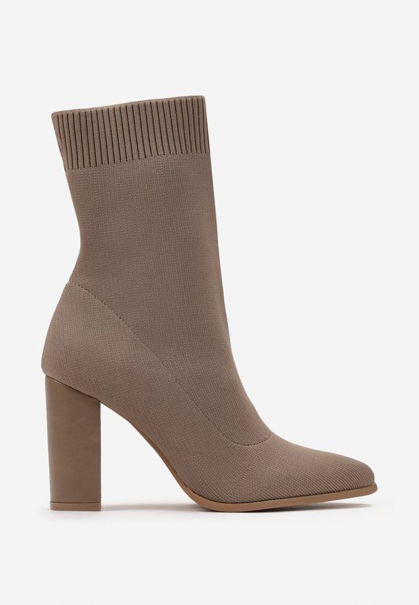 Born2be - Ciemnobeżowe Botki z Elastyczną Cholewką Argastis. Kolor: beżowy. Materiał: materiał. Szerokość cholewki: normalna. Wzór: gładki. Obcas: na obcasie. Wysokość obcasa: wysoki