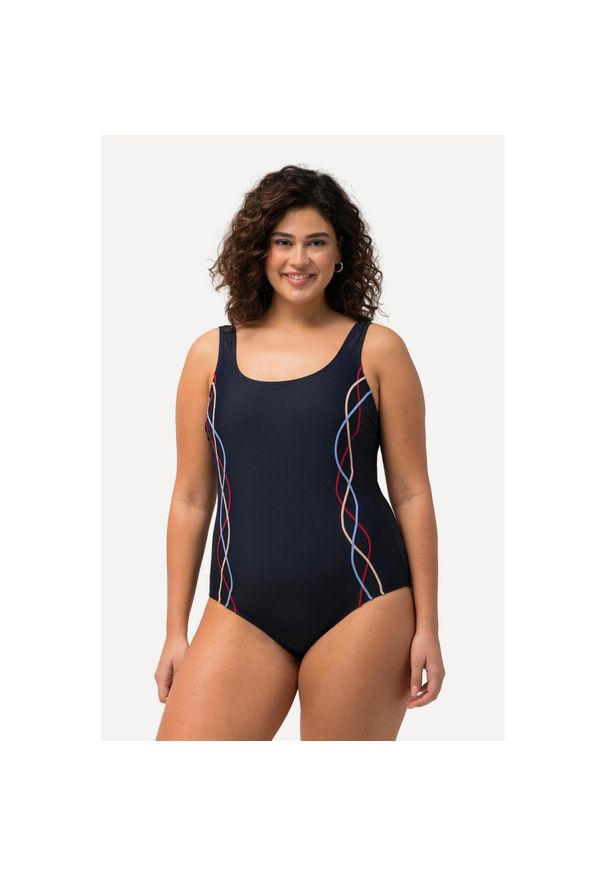 ULLA POPKEN - Damski Kostium kąpielowy lamówki bez miękkich miseczek. Kolekcja: plus size. Kolor: niebieski. Materiał: elastan, poliamid, materiał