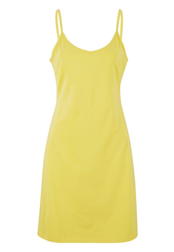 Letnia sukienka z dżerseju na cienkich, regulowanych ramiączkach bonprix żółty ananasowy. Kolor: żółty. Materiał: jersey. Długość rękawa: na ramiączkach. Sezon: lato