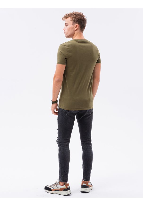 Ombre Clothing - T-shirt męski bawełniany BASIC S1370 - khaki - XXL. Kolor: brązowy. Materiał: bawełna. Styl: klasyczny