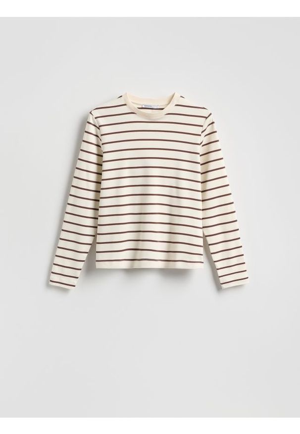 Reserved - Longsleeve z merceryzowanej bawełny - brązowy. Kolor: brązowy. Materiał: bawełna. Długość rękawa: długi rękaw