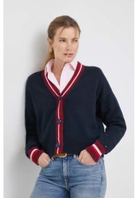 TOMMY HILFIGER - Tommy Hilfiger kardigan bawełniany damski kolor granatowy lekki. Kolor: niebieski. Materiał: bawełna. Długość rękawa: długi rękaw. Długość: długie #1