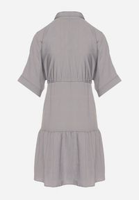 Born2be - Szara Sukienka Koszulowa z Wiskozy z Kołnierzykiem i Wiązaniem Nanieria. Okazja: na co dzień. Kolor: szary. Materiał: wiskoza. Długość rękawa: krótki rękaw. Typ sukienki: koszulowe. Styl: casual, boho #3