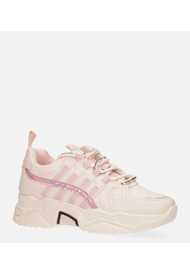 Casu - Różowe buty sportowe sneakersy sznurowane casu 20h1/p. Kolor: różowy. Materiał: skóra ekologiczna, materiał. Szerokość cholewki: normalna