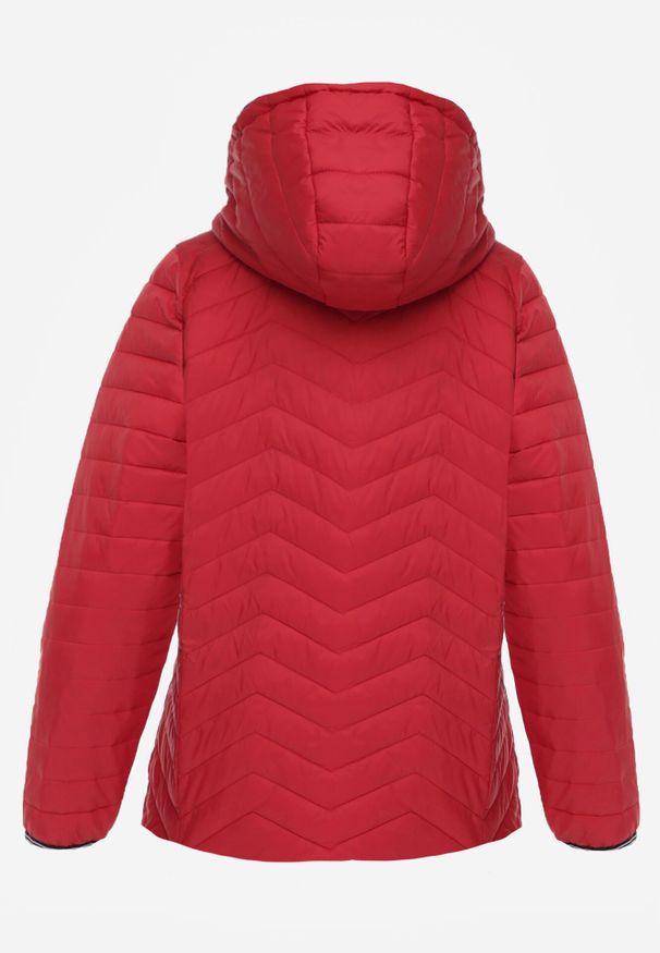 Born2be - Czerwona Pikowana Kurtka Przejściowa z Ozdobną Lamówką przy Kapturze Tidorna. Okazja: na spacer, na co dzień. Kolor: czerwony. Materiał: jeans, poliester. Styl: elegancki, casual