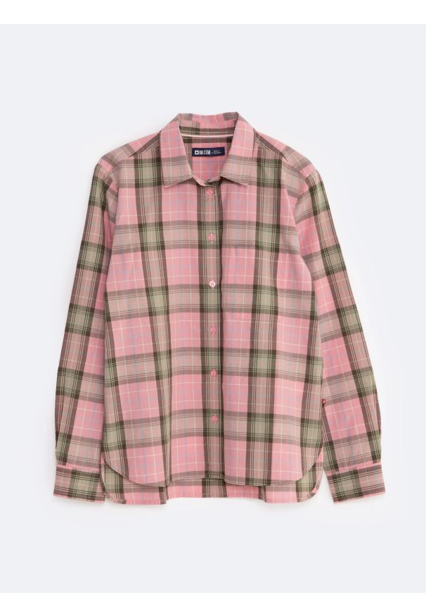 Big-Star - Koszula damska w kratę różowa Singi 601. Okazja: na co dzień. Typ kołnierza: kołnierzyk klasyczny. Kolor: różowy. Materiał: jeans. Wzór: kratka. Styl: casual, klasyczny