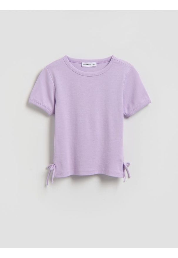 Reserved - Gładki t-shirt z modalem - lawendowy. Kolor: fioletowy. Materiał: dzianina. Wzór: gładki