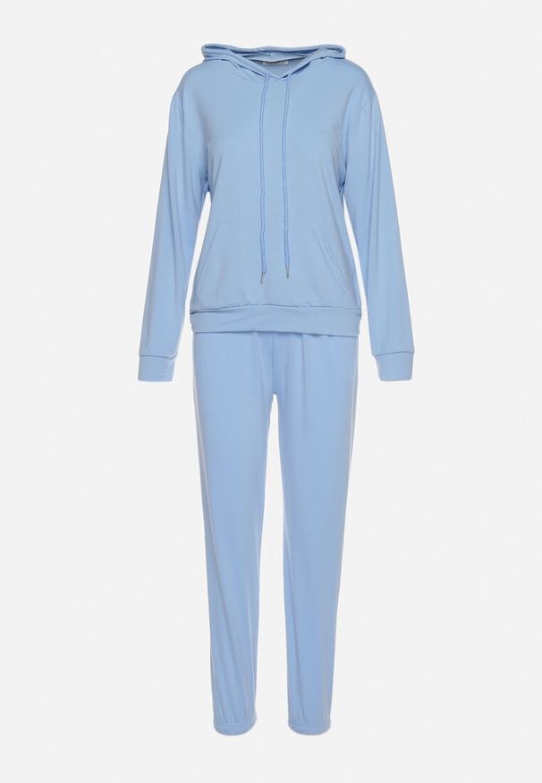 Born2be - Jasnoniebieski Komplet Dresowy Bluza Kangurka z Kapturem i Spodnie Joggery Triasa. Kolor: niebieski. Materiał: dresówka