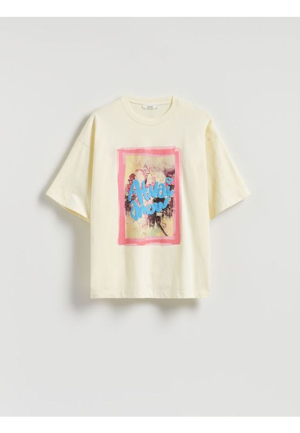 Reserved - T-shirt z nadrukiem - jasnożółty. Kolor: żółty. Materiał: bawełna. Wzór: nadruk
