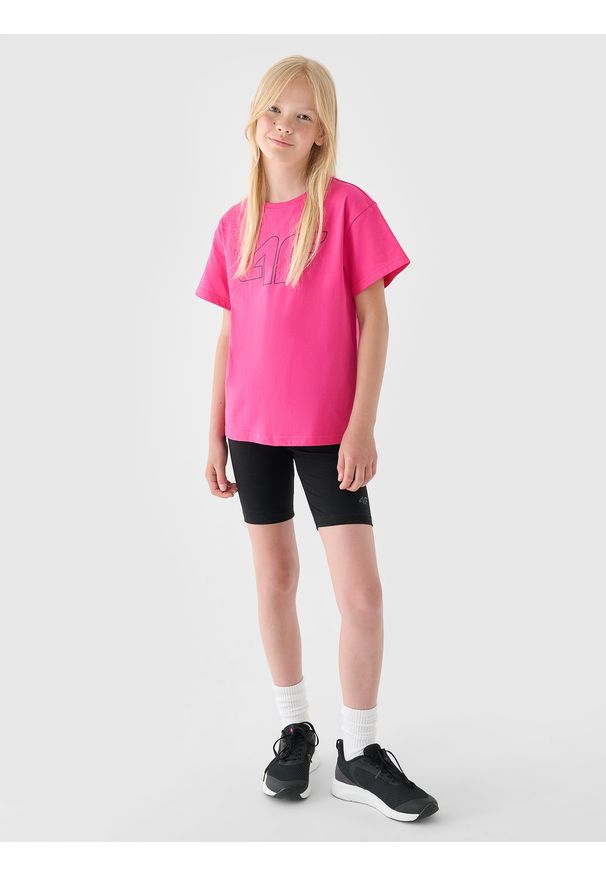 4f - 4F T-shirt z nadrukiem dziewczęcy - różowy 152 (11-12 lat). Okazja: na co dzień. Kolor: różowy. Materiał: bawełna, jersey, dzianina. Długość rękawa: krótki rękaw. Długość: krótkie. Wzór: nadruk. Sezon: lato. Styl: sportowy, klasyczny, casual