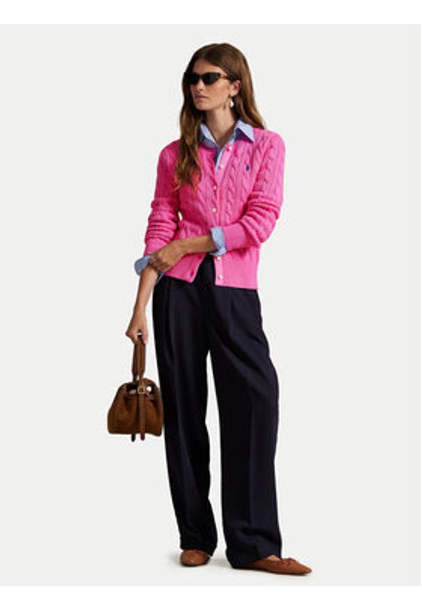 Polo Ralph Lauren Kardigan 211971868012 Różowy Slim Fit. Typ kołnierza: polo. Kolor: różowy. Materiał: bawełna