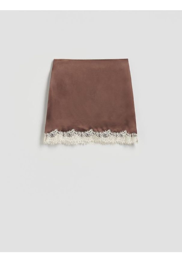 Reserved - Spódnica z koronką - ciemnobrązowy. Kolor: brązowy. Materiał: koronka. Wzór: koronka