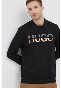 Hugo Bluza męska kolor czarny gładka. Okazja: na co dzień. Kolor: czarny. Materiał: poliester, dzianina. Wzór: gładki. Styl: casual