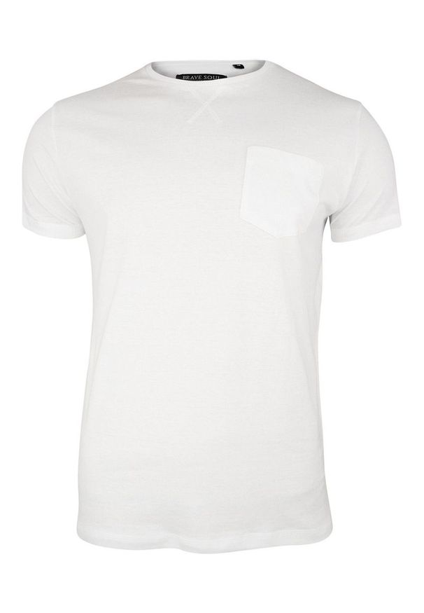 Biały T-Shirt (Koszulka) z Kieszonką, Bez Nadruku - Brave Soul, Męski, 100% Bawełna. Okazja: na co dzień. Kolor: biały. Materiał: bawełna. Sezon: lato, wiosna. Styl: casual