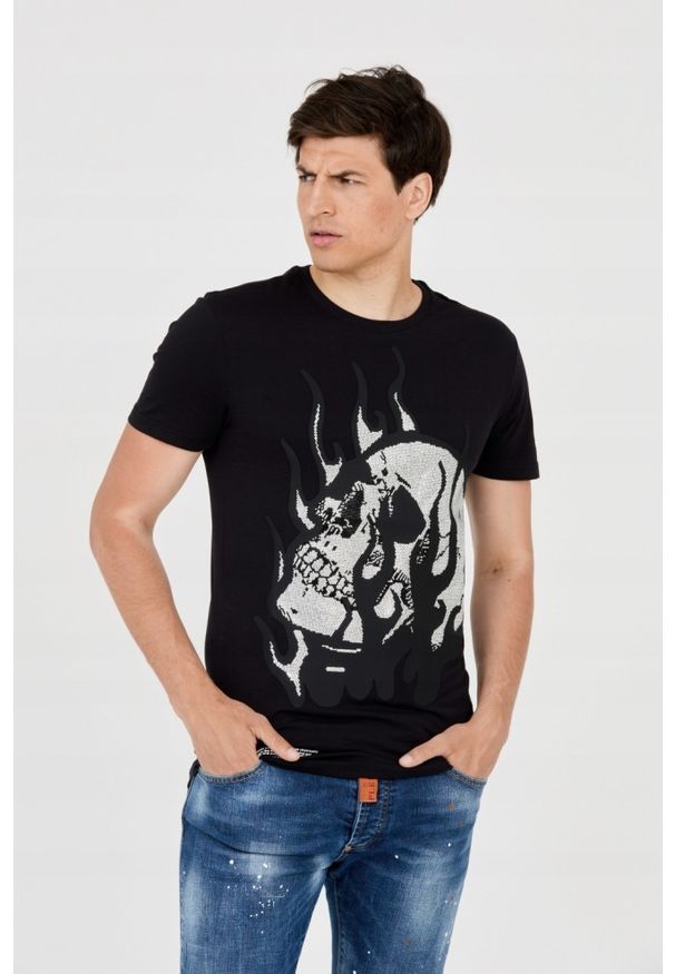 Philipp Plein - PHILIPP PLEIN T-shirt z czaszką w płomieniach. Kolor: czarny