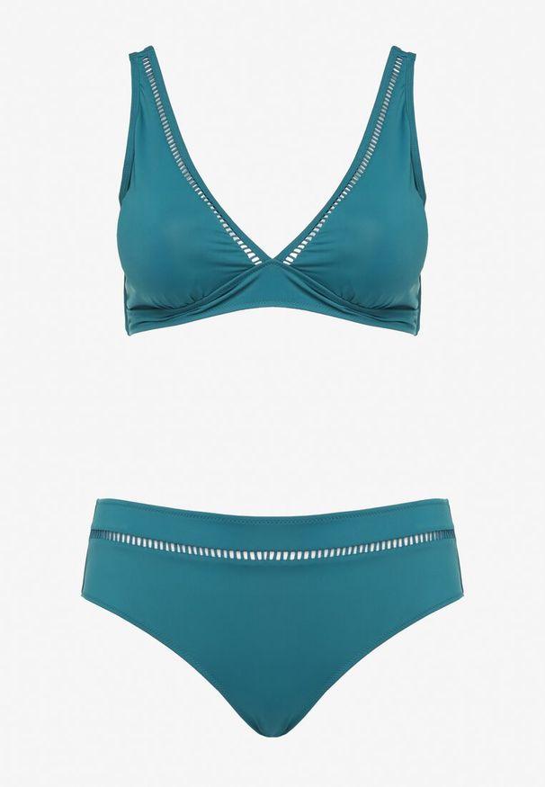 Born2be - Ciemnozielone Bikini Biustonosz i Majtki Typu Figi z Ażurowym Wzorem Lunella. Kolor: zielony. Wzór: ażurowy