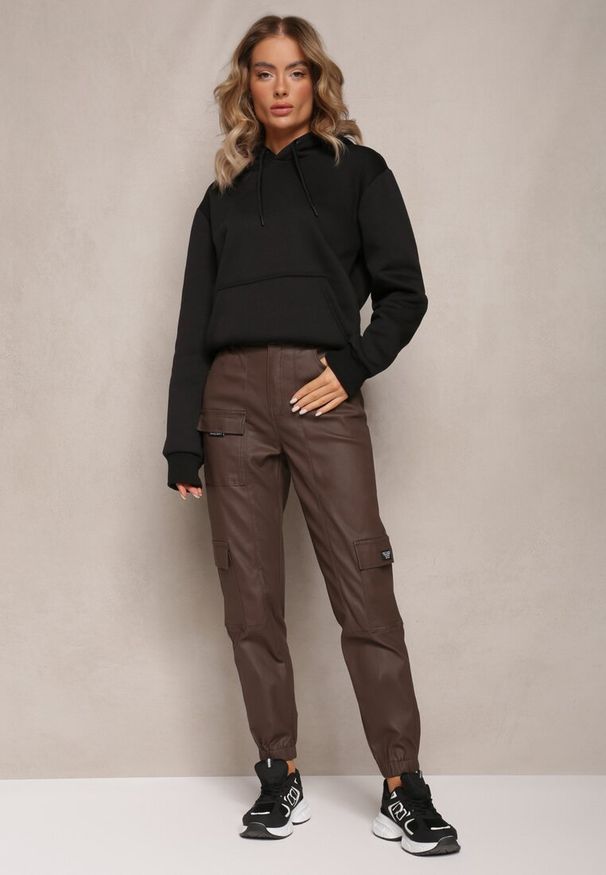 Renee - Brązowe Spodnie Bojówki High Waist ze Ściągaczami Serenzo. Stan: podwyższony. Kolor: brązowy. Styl: elegancki