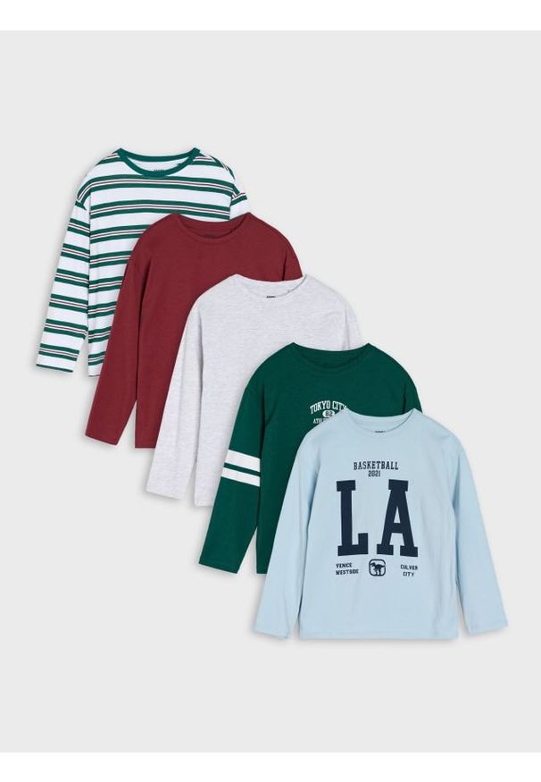 Sinsay - Koszulki z długim rękawem 5 pack - błękitny. Kolor: niebieski. Długość rękawa: długi rękaw. Długość: długie