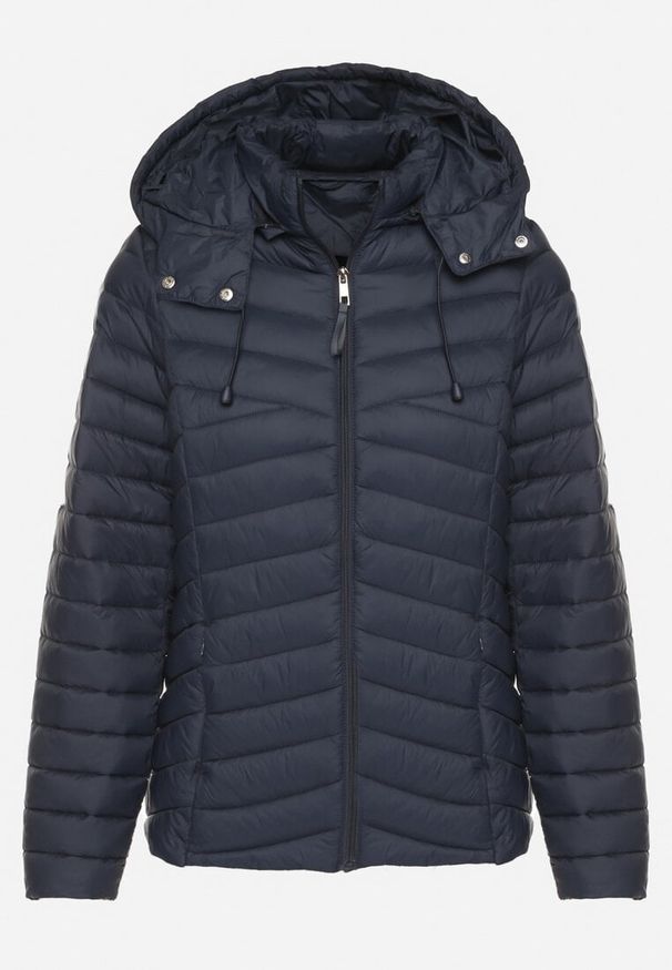 Born2be - Granatowa Pikowana Kurtka Przejściowa z Kapturem Suritta. Okazja: na co dzień. Typ kołnierza: kaptur. Kolor: niebieski. Materiał: jeans. Styl: klasyczny, sportowy, casual