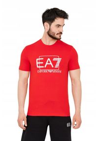 EA7 Emporio Armani - EA7 Czerwony męski t-shirt z dużym białym logo. Kolor: czerwony #5