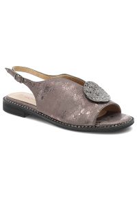 Sandały damskie S.Barski, cholewka ze skóry ekologicznej zapinane na sprzączkę, szare, KV61-6035. Zapięcie: sprzączka. Kolor: szary. Materiał: skóra ekologiczna #1