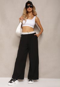 Renee - Czarne Spodnie z Wiskozy Palazzo High Waist Zapinane na Suwak Nellieva. Okazja: na co dzień. Stan: podwyższony. Kolor: czarny. Materiał: wiskoza. Styl: casual
