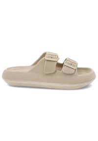Beżowe Klapki Vinceza Wygodne Obuwie Damskie. Okazja: na plażę, na co dzień. Kolor: beżowy. Wzór: paski. Sezon: lato. Styl: casual, sportowy #3