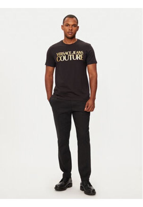 Versace Jeans Couture T-Shirt 77GAHT05 Czarny Regular Fit. Kolor: czarny. Materiał: bawełna