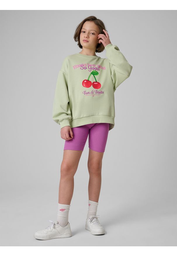 4f - 4F Legginsy kolarki prążkowane dziewczęce - fioletowe 134 (8-9 lat). Okazja: na spacer, na co dzień, na uczelnię. Stan: podwyższony. Kolor: fioletowy. Materiał: prążkowany. Sezon: lato. Styl: casual