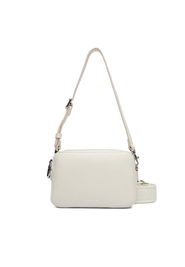 Calvin Klein Torebka Webbing Double Strap Camera Bag LV04F3165G Biały. Kolor: biały. Materiał: skórzane