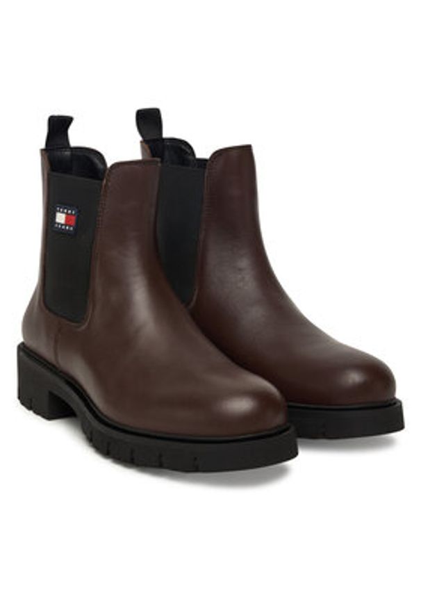 Tommy Jeans Sztyblety Tjw Chelsea Leather Boot EN0EN02825 Brązowy. Kolor: brązowy. Materiał: skóra