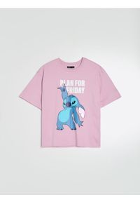 Sinsay - Bawełniana koszulka z nadrukiem Lilo & Stitch - fioletowy. Kolor: fioletowy. Materiał: bawełna. Wzór: nadruk #1