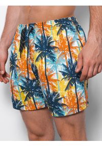 Ombre Clothing - Kąpielówki męskie w palmy - niebiesko-pomarańczowe V24 OM-SRBS-0125 - XXL. Kolor: pomarańczowy. Materiał: poliester, materiał. Wzór: gładki #1