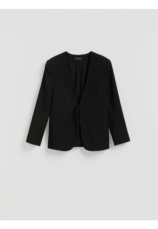 Reserved - Marynarka z lyocellem - czarny. Kolor: czarny. Materiał: tkanina