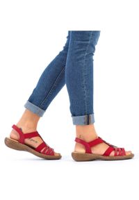 Komfortowe sandały damskie wsuwane z gumkami czerwone Rieker 60804-33. Zapięcie: bez zapięcia. Kolor: czerwony #4