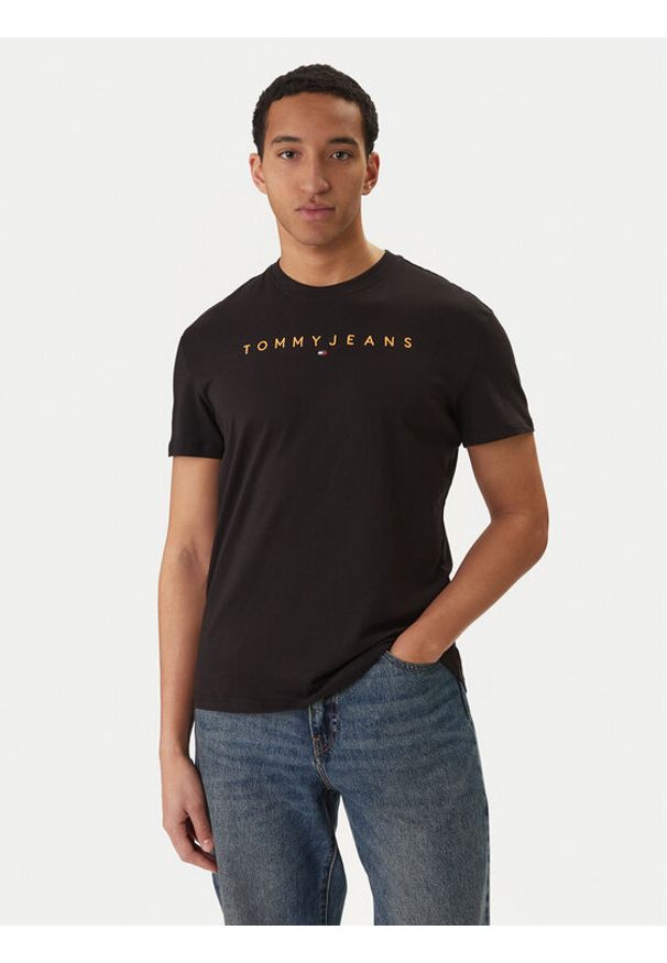 Tommy Jeans T-Shirt Linear Logo DM0DM20744 Czarny Regular Fit. Kolor: czarny. Materiał: bawełna