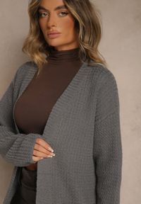 Renee - Szary Długi Kardigan Niezapinany z Bawełną Ferrive. Okazja: na co dzień. Kolor: szary. Materiał: bawełna. Długość: długie. Styl: casual #5