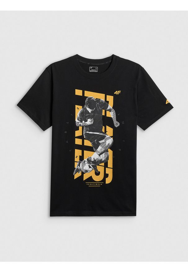 4f - 4F T-shirt regular z nadrukiem męski - czarny L. Okazja: na co dzień. Kolor: czarny. Materiał: jersey, bawełna, materiał. Długość rękawa: krótki rękaw. Długość: krótkie. Wzór: nadruk. Styl: casual, klasyczny, sportowy