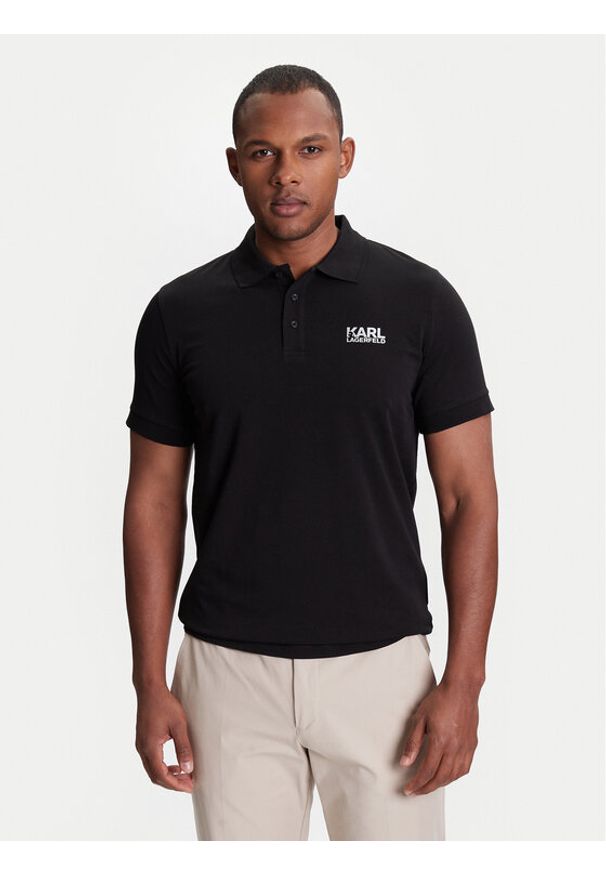 Karl Lagerfeld - KARL LAGERFELD Polo 745088 553235 Czarny Regular Fit. Typ kołnierza: polo. Kolor: czarny. Materiał: bawełna